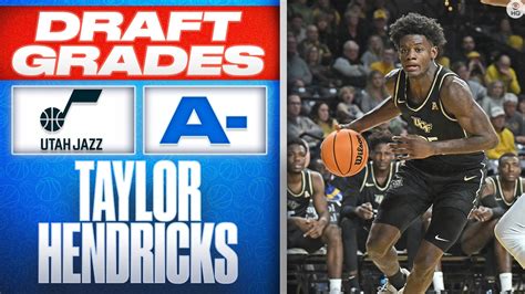 The Utah Jazz select Taylor Hendricks with No. 9 .